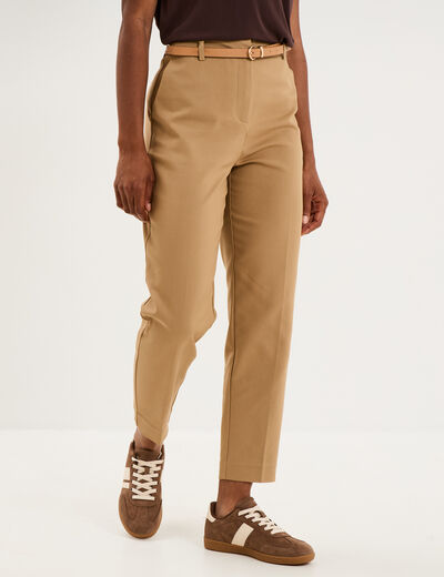 Pantalon chino ceinture amovible beige femme
