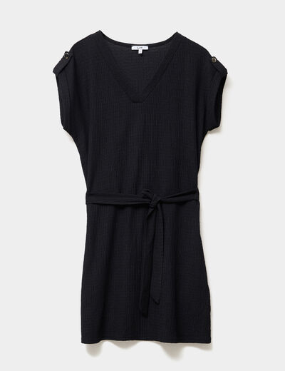 Robe effet gaufr&eacute; manches courtes noir femme