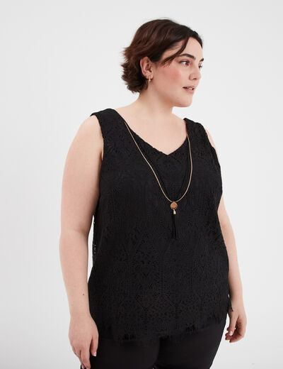 Débardeur col V avec bijoux noir femme grande taille