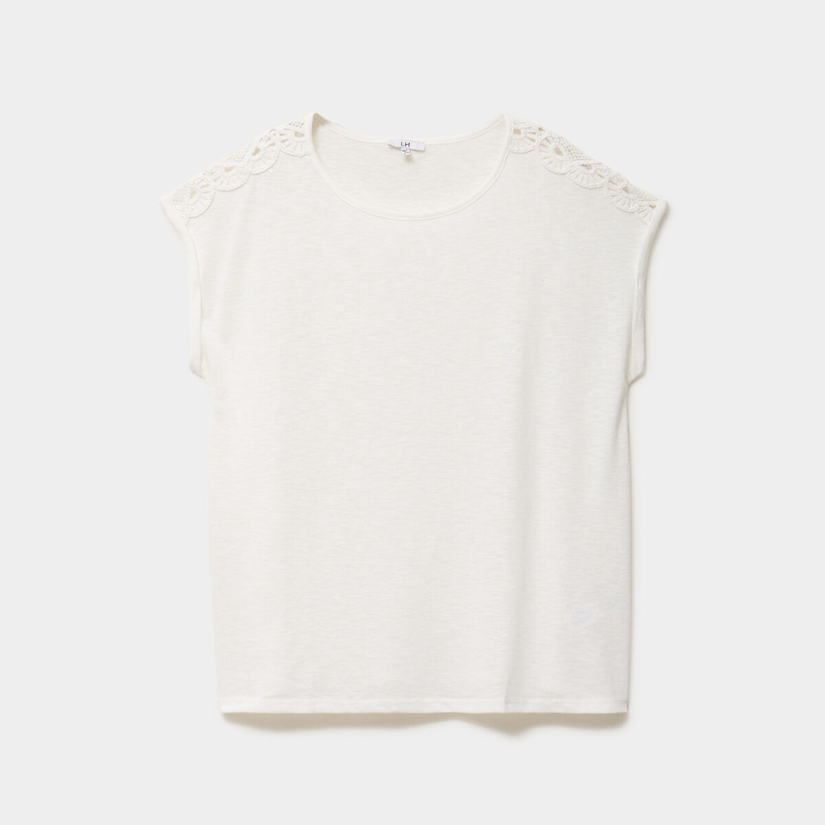 T-shirt &eacute;paules effet macram&eacute; blanc femme grande taille