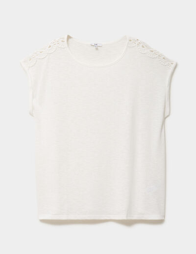 T-shirt &eacute;paules effet macram&eacute; blanc femme grande taille