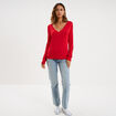 Pull col en V manches longues rouge femme
