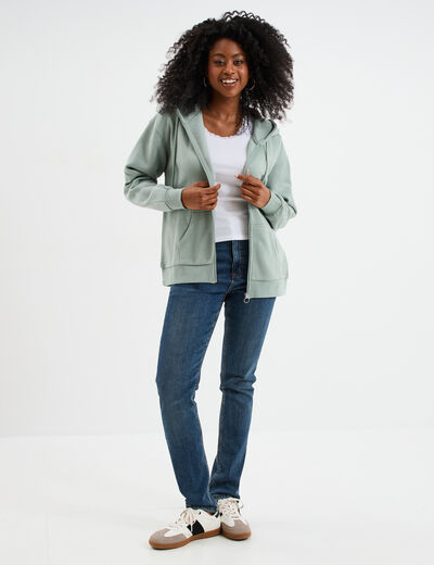 Sweat zippé à capuche vert pastel femme