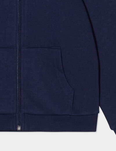 Sweat zipp&eacute; &agrave; capuche droit molleton bleu marine fille