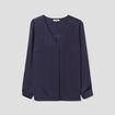 Blouse &agrave; revers manches 3/4 bleu fonc&eacute; femme