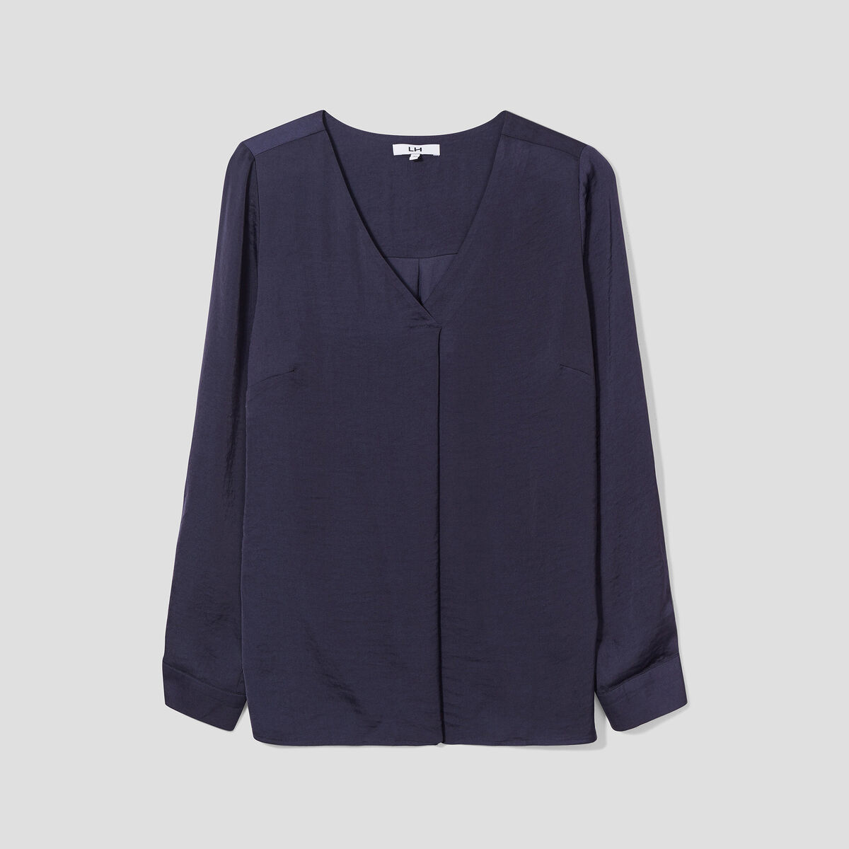 Blouse &agrave; revers manches 3/4 bleu fonc&eacute; femme