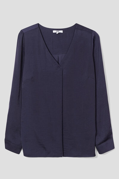 Blouse à revers manches 3/4 bleu foncé femme