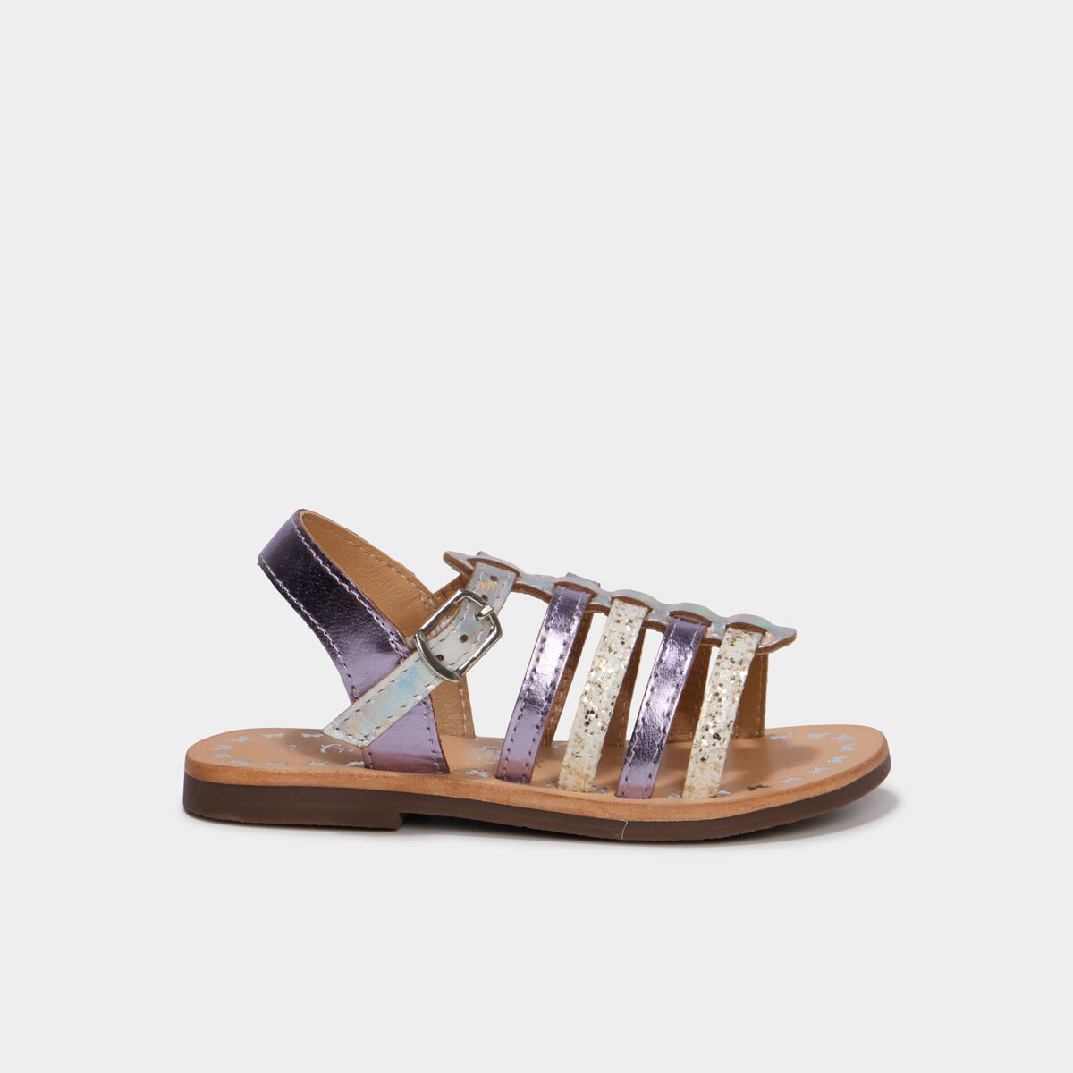 Sandales multibrides bout rond en cuir blanc fille