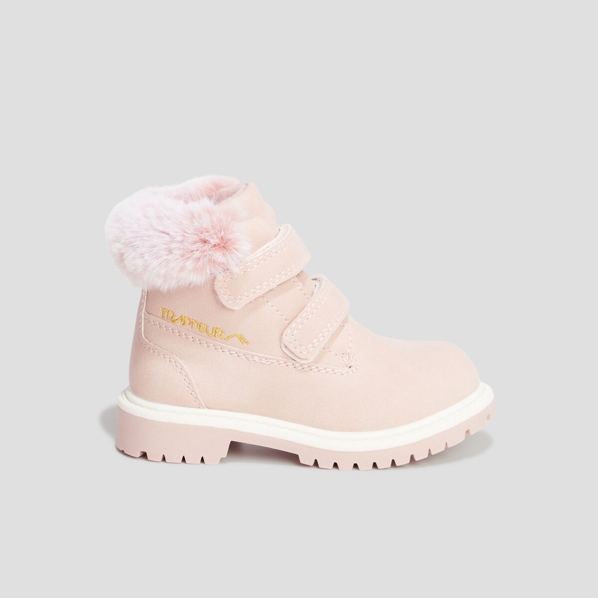 Bottines &agrave; scratchs fausse fourrure rose b&eacute;b&eacute; fille