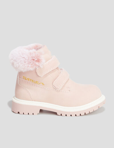 Bottines à scratchs fausse fourrure rose bébé fille