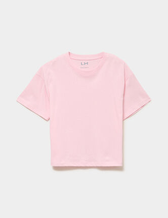 T-shirt manches courtes coton rose clair fille