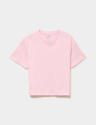T-shirt manches courtes coton rose clair fille