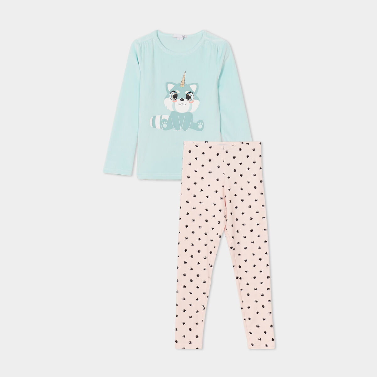 Ensemble pyjama t-shirt effet velours bleu turquoise fille
