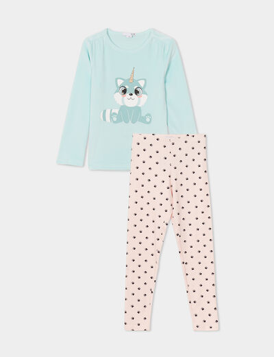 Ensemble pyjama t-shirt effet velours bleu turquoise fille