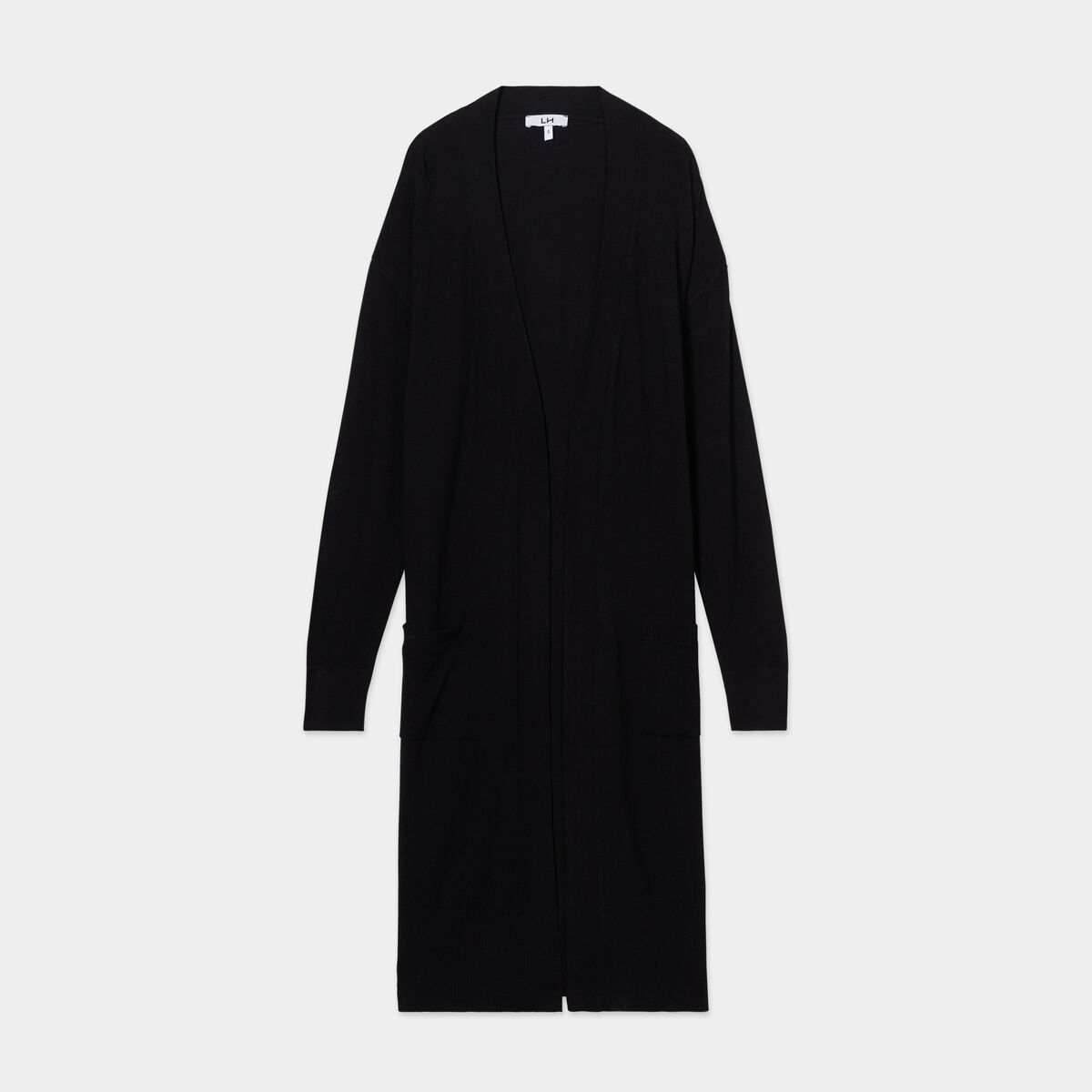 Gilet long droit avec poches noir femme