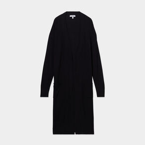 Gilet long droit avec poches noir femme
