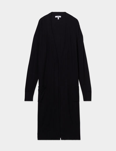 Gilet long droit avec poches noir femme