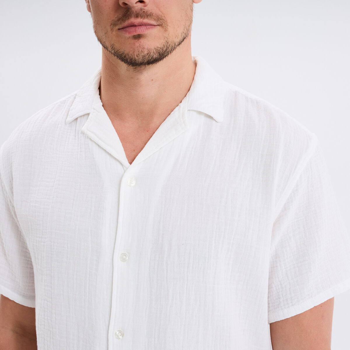 Chemise gaze de coton manches courtes blanc homme