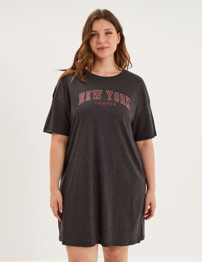 Chemise de nuit courte coton majoritaire gris clair femme grande taille