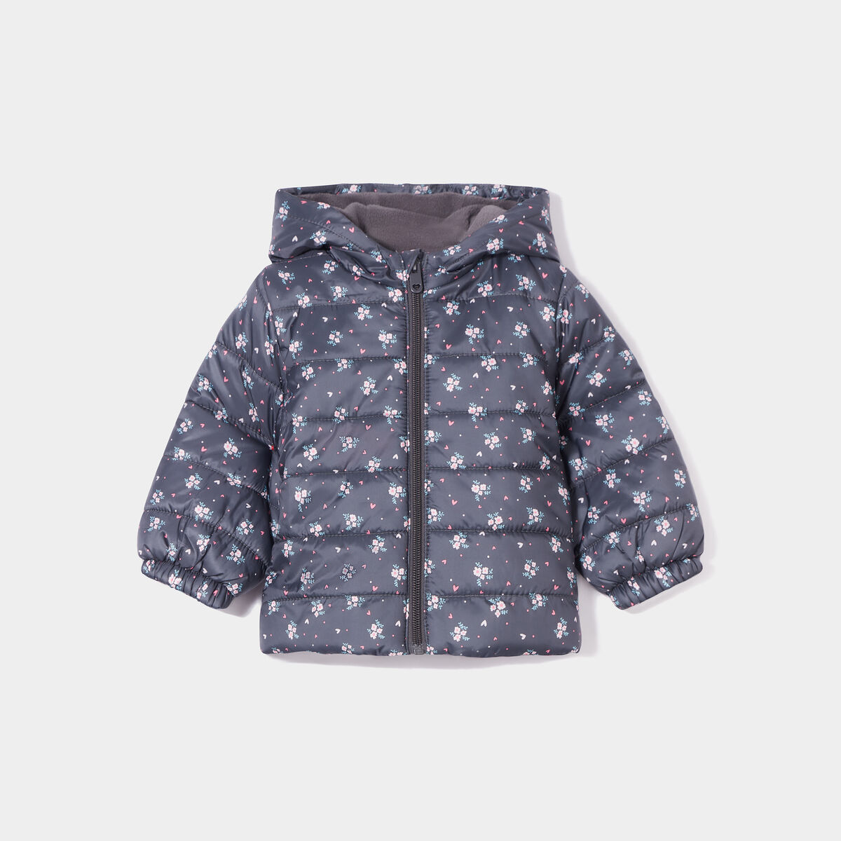 Doudoune oversize zippée à capuche gris foncé bébé fille