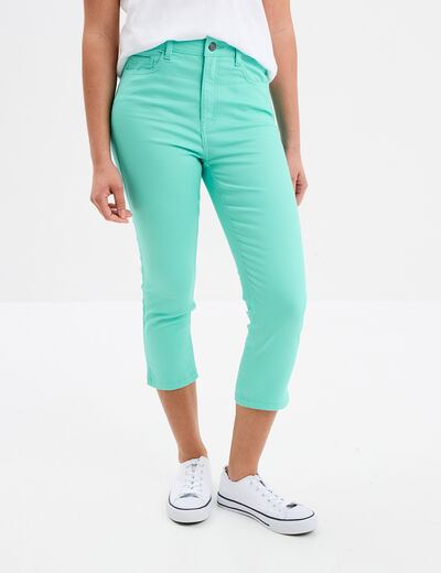 Pantacourt slim 5 poches bleu turquoise femme
