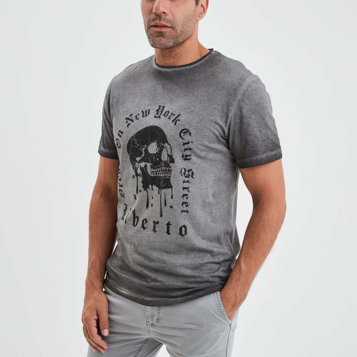 T-shirt col rond manches courtes Liberto gris clair homme