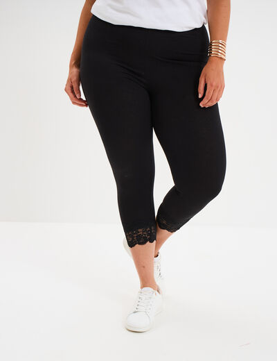 Legging 7/8&egrave;me bandes dentelle noir femme grande taille