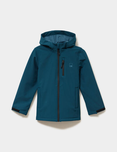 Blouson d&eacute;perlant fourr&eacute; &agrave; capuche bleu canard gar&ccedil;on
