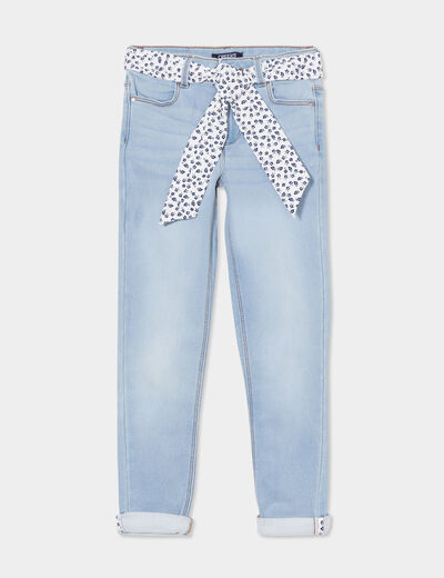 Jean stretch skinny ceinture foulard denim triple stone fille