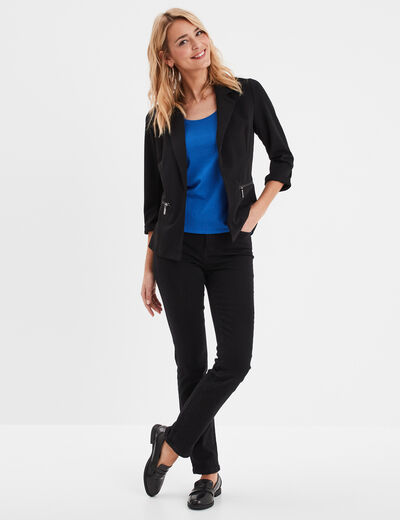 Veste blazer cintré manches 3/4 noir femme