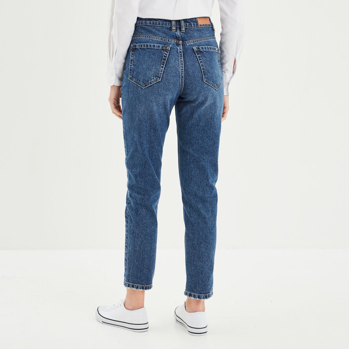 Jeans mom 7/8ème taille haute coton denim stone femme