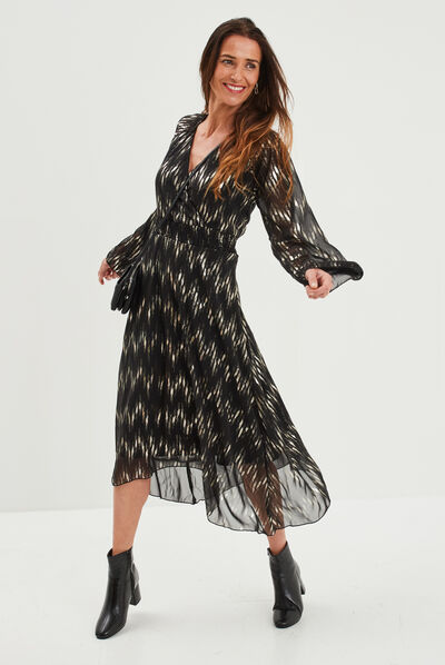 Robe longue évasée asymétrique noir femme