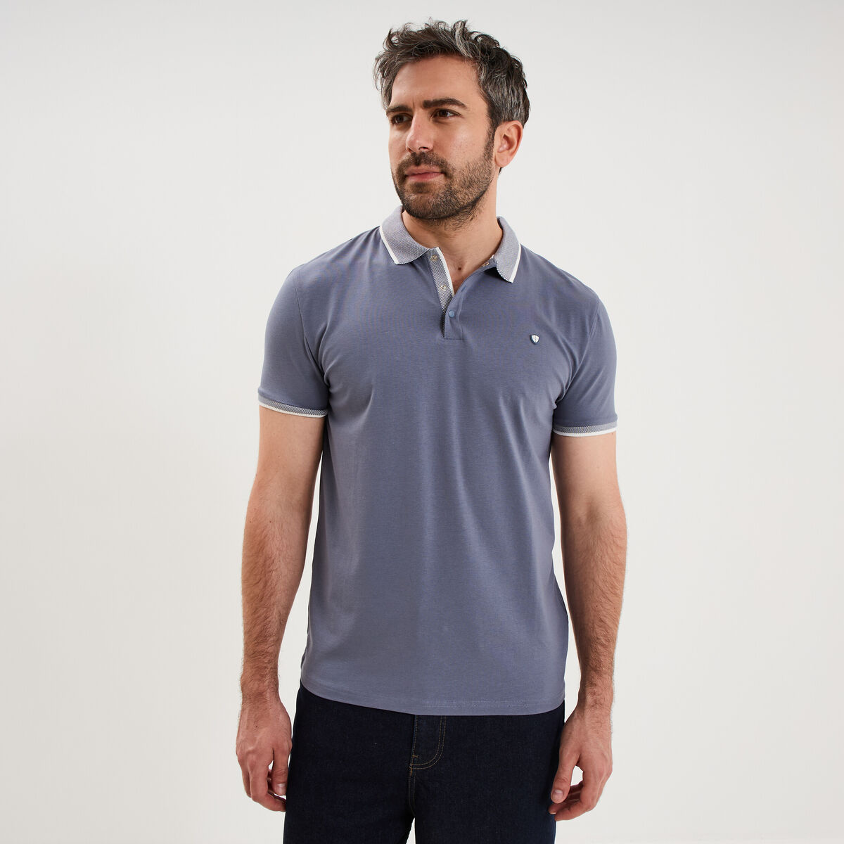 Polo slim manches courtes stretch bleu gris homme