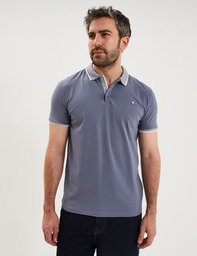 Polo slim manches courtes stretch bleu gris homme