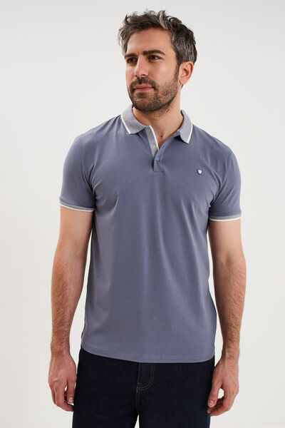 Polo slim manches courtes stretch bleu gris homme