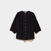 Blouse fluide oversize manches 3/4 coton noir femme