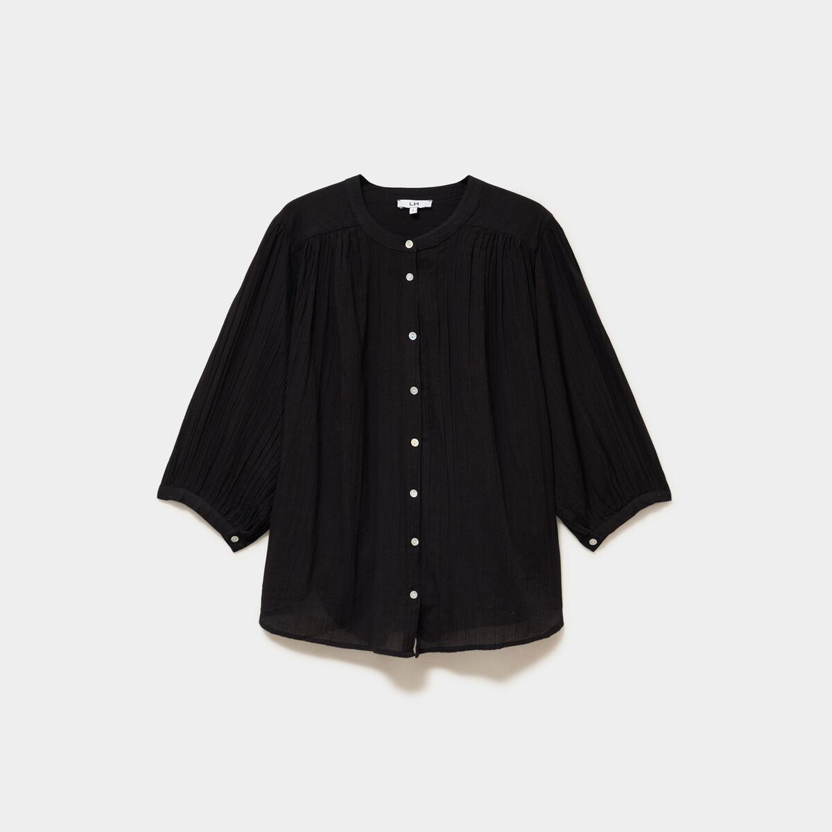 Blouse fluide oversize manches 3/4 coton noir femme