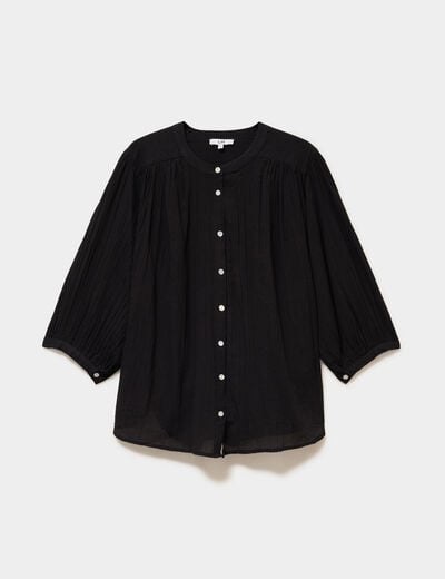 Blouse fluide oversize manches 3/4 coton noir femme
