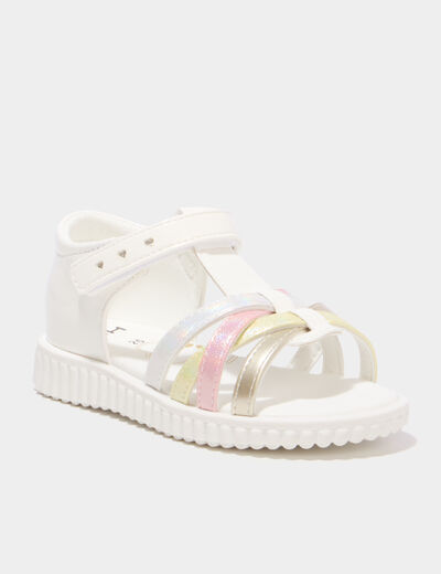 Sandales brides crois&eacute;es semelle souple blanc fille