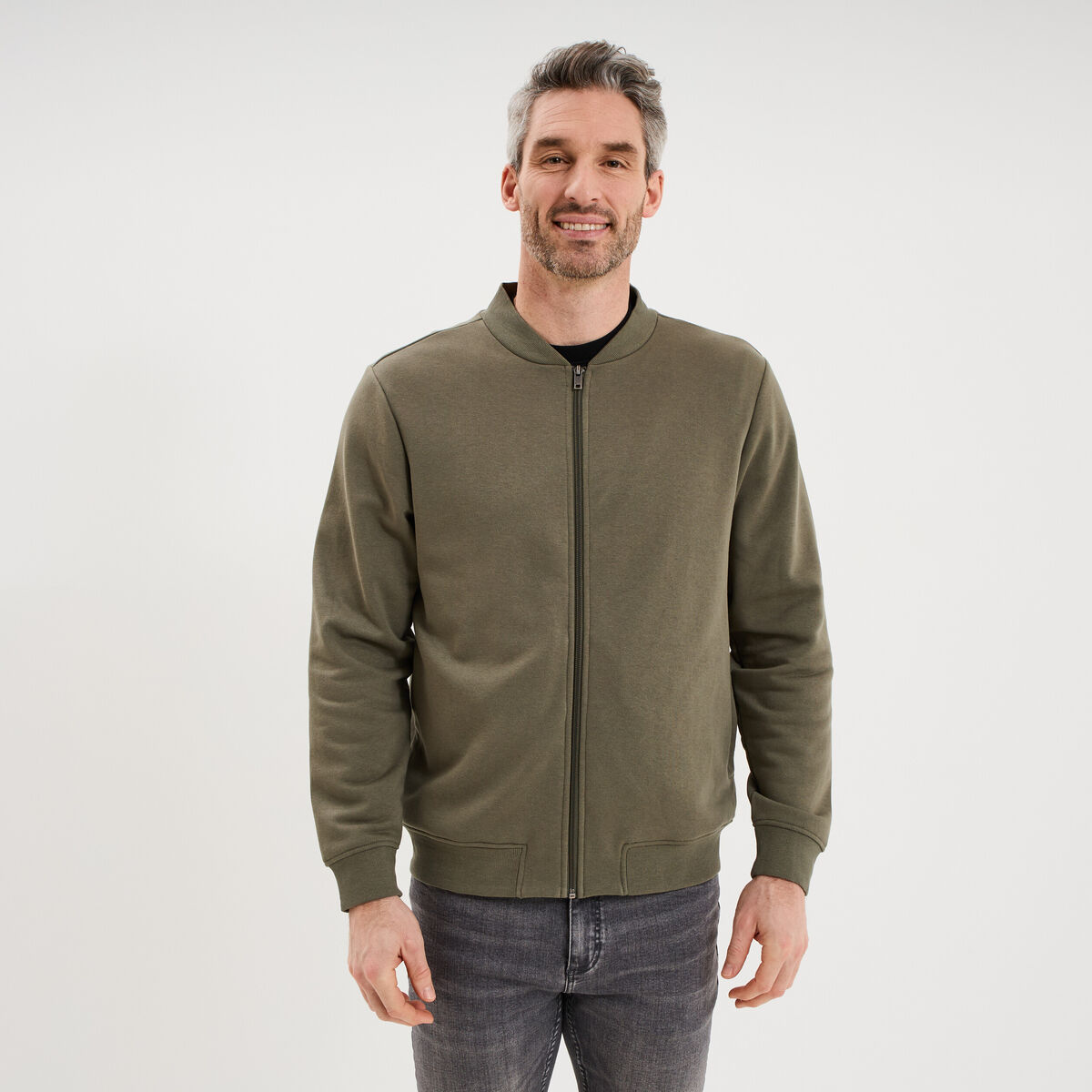 Gilet molletonn&eacute; zipp&eacute; col teddy vert kaki homme