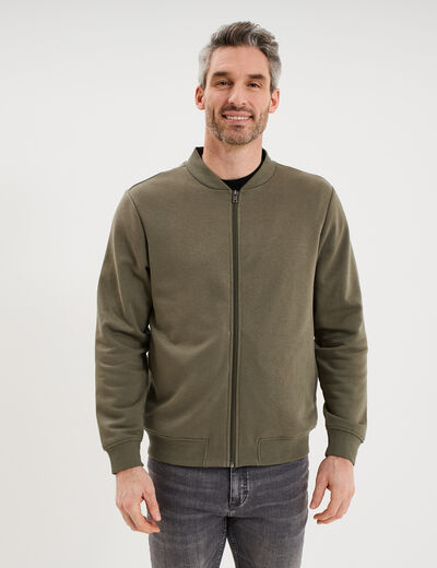 Gilet molletonn&eacute; zipp&eacute; col teddy vert kaki homme