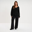Pull droit sequins col V manches longues noir femme grande taille