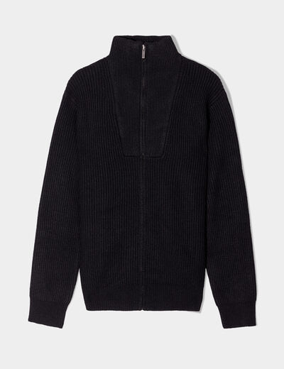 Gilet col camionneur zippé côtelé noir homme