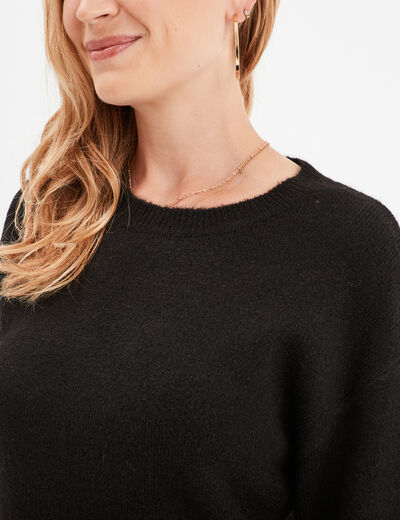 Pull col rond manches longues noir femme