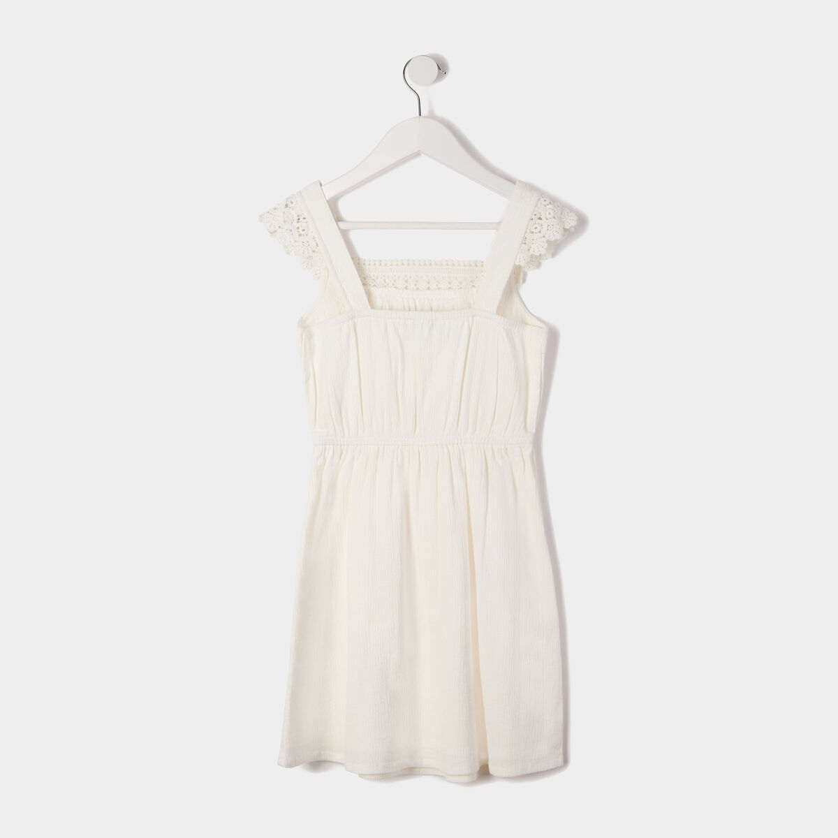 Ensemble robe à broderie et chouchou ecru fille