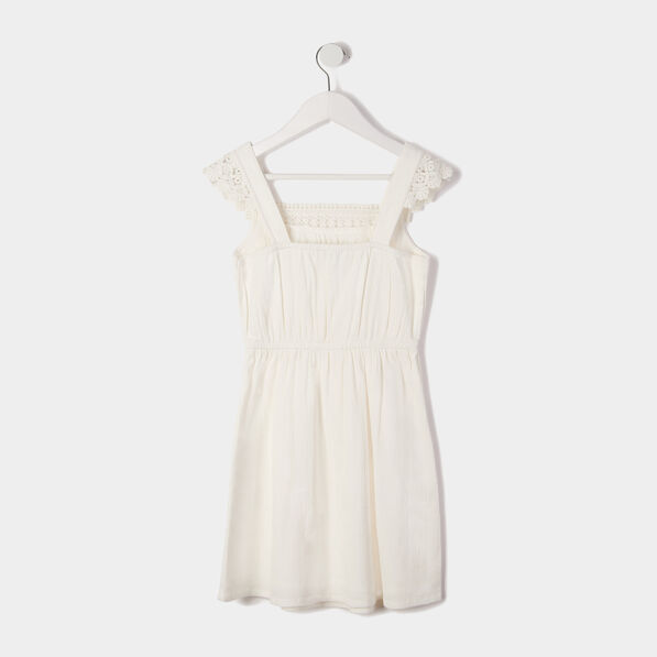 Ensemble robe à broderie et chouchou ecru fille