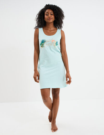 Chemise de nuit sans manches coton bleu turquoise femme