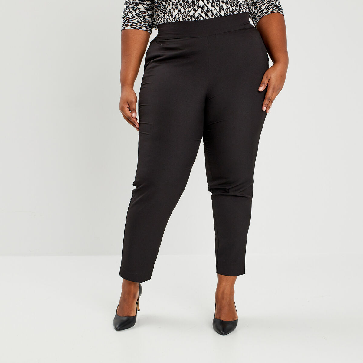 Pantalon droit taille haute noir femme grande taille