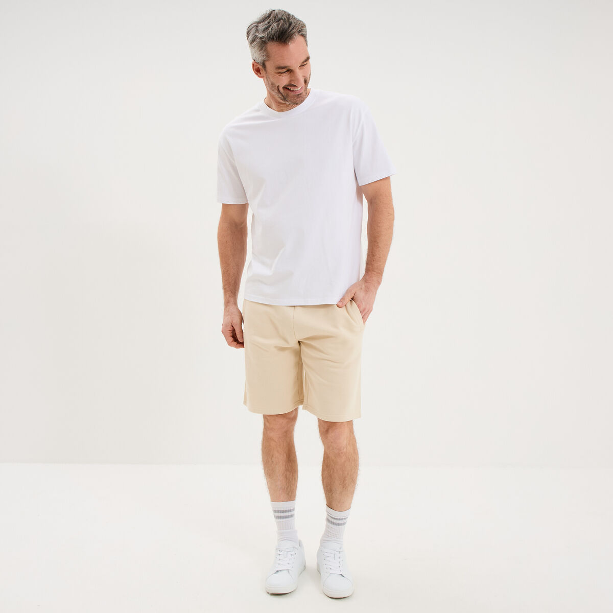 Short jogging molleton droit ecru homme