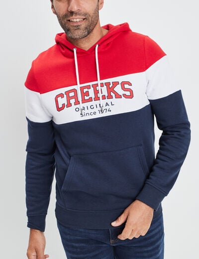 Sweat tricolor à capuche hoodie Creeks rouge homme